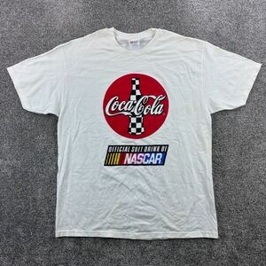 Vintage NASCAR Coca-Cola Shirt Mens XL White Coke Soft Drink NASCAR Racing
